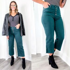 Judy Blue About Damn Time Button Fly Teal Wide Leg Crop Denim  size 18W